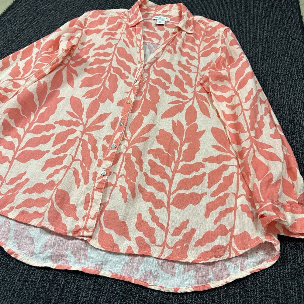 Rachel Zoe Top Womens Large Coral Pink Shadow Leaves Tropical Beachy Casual - Picture 3 of 5